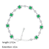 عصفور كريستال انسيال فضة عيار 925 بتصميم مربعات خضراء مرصعة بالزركون